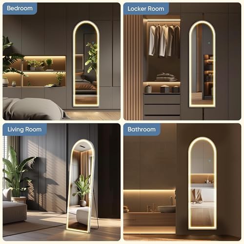 DUMOS Arched LED Mirror Full Length Standing, 16"x60" Full Body Wall Mirror