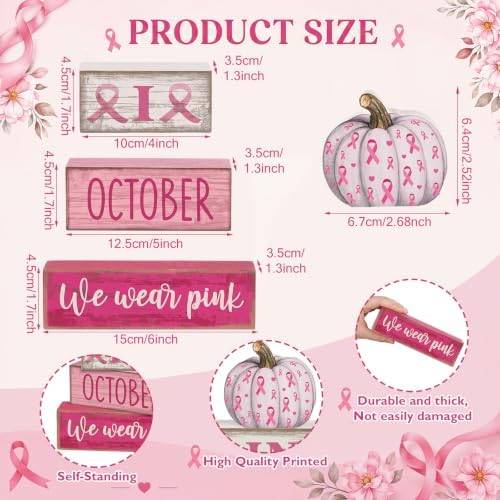 Lineshading 3 Pcs Breast Cancer Awareness Table Decor, Pink Ribbon Pumpkin