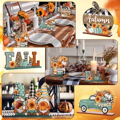 Wenqik 6 Pcs Fall Decor for Home Autumn Wooden Table Decorations Farmhouse