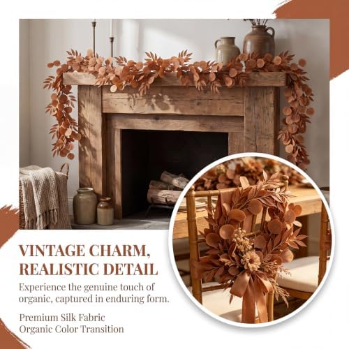 GREENTIME 2Pack 6.5Ft Fall Artificial Eucalyptus Garland with Willow Leaves