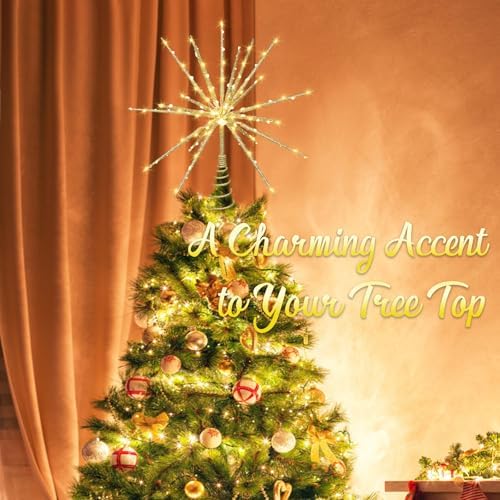 15-Inch Starburst Christmas Star Tree Topper with 150 LEDs & Remote, Gold