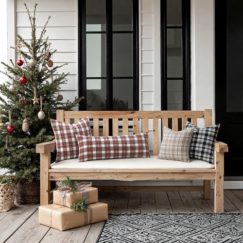 MIULEE Christmas Plaid Pillow Covers Scottish Tartan 24x24 Red and White