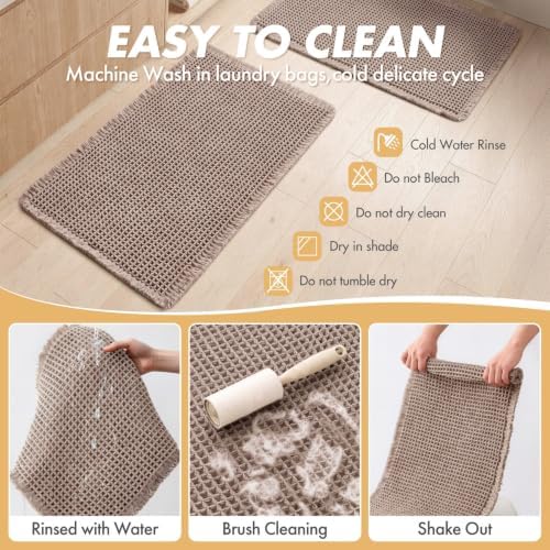 MIULEE Set of 2 Waffle Bathroom Rugs Boho Bath Mat Taupe Brown 18x30 Inch