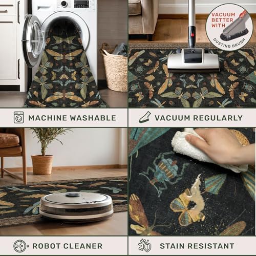 Hazo Haus Living Room Rug Black Boho 6x9 - Dining Room Rugs for Under Table, Bedroom, Insect Bug Eclectic Home Décor