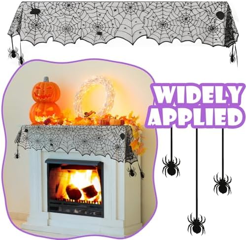 18 x 72 Inch Halloween Table Runner Black Lace Spider Web Decor