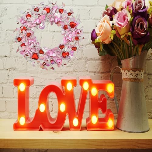 AMF0RESJ Valentine's Day Wreath for Front Door Valentine Wreath with Pink Eucalyptus Leaves,Pink and red Hearts for Indoor Outdoor Wedding Anniversary Party Home Wall Window Festival Decoration