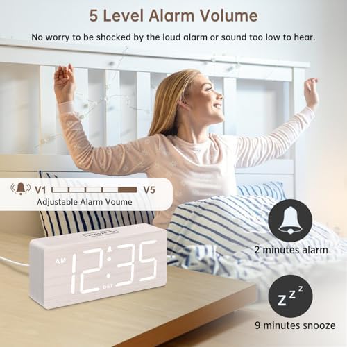 DreamSky Wooden Digital Alarm Clock for Bedroom with Large Numbers