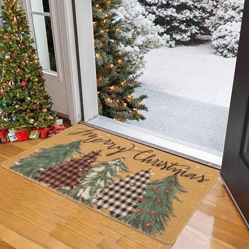 Winter-Chirstmat Welcome-Pine-Trees-Doormat for Outdoor - Xmas-Home-Decor