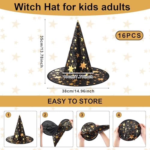 Newcotte 16 Pieces Witch Hats Halloween Costumes for Women Men Modern Witch Hats Fancy Dress Party Decorations
