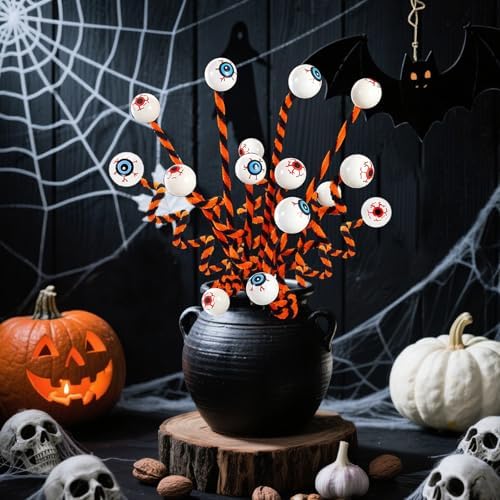 12 Pcs Halloween Eyeball Picks,Bendable Wool Floral Picks Party Decorations