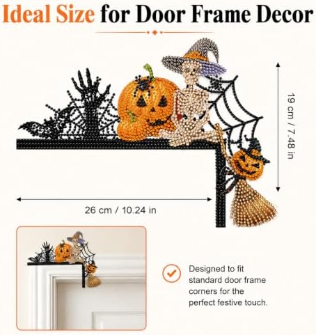 DIY Halloween Witch Pumpkin Diamond Art Wooden Door Corner Decoration, Halloween Frame Sign Kit, Creative Wall Art Mosaic Frame Sign for Home Decor & Gifts