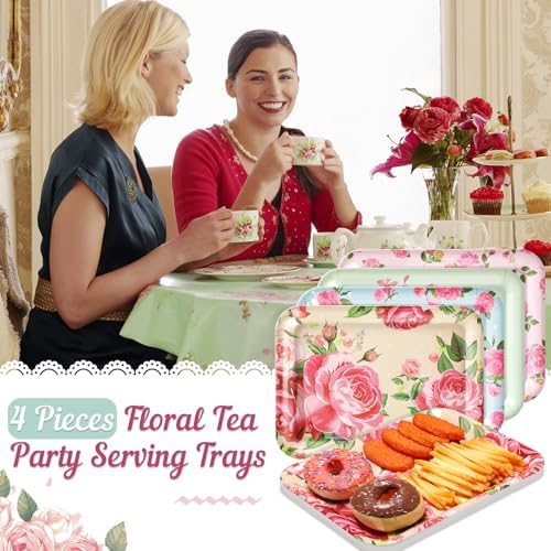 4 Pieces Flowers Serving Trays Melamine Platters