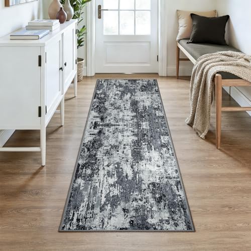RELEANY Washable Runner 3'x7' Abstract Area Rug for Hallway Black White