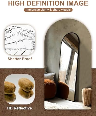 Delma Arched Full Length Mirror with Stand, Black Floor Mirror