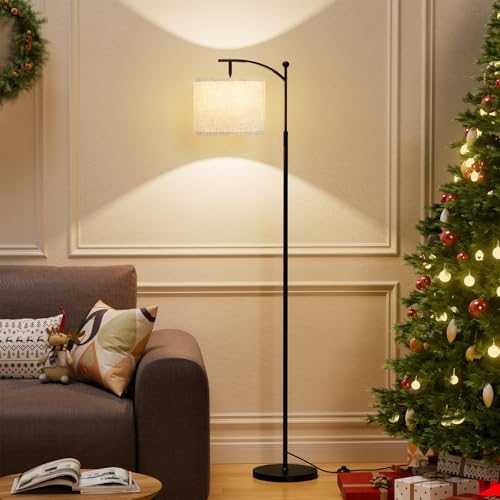 Ambimall 60" Floor Lamp for Living Room with 3 Color Temperatures, Adjustable Grey Shade with Black Pole, Tall Lamp for