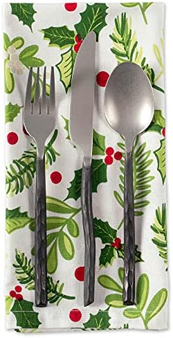 DII Boughs of Holly Collection Decorative Holiday Dining Table & Kitchen Décor, Napkin Set, 20x20, Christmas Greenery, 6 Count