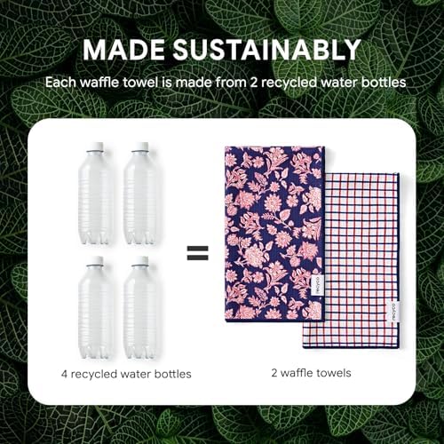 RECYCO Waffle Kitchen Towel Set of 2 - Quick Dry Microfiber Sustainable Dish Towels - Ultra Absorbent Reusable Cleaning Tea Towels - Lightweight Hand Towels,16”x 28”, Americana Bloom