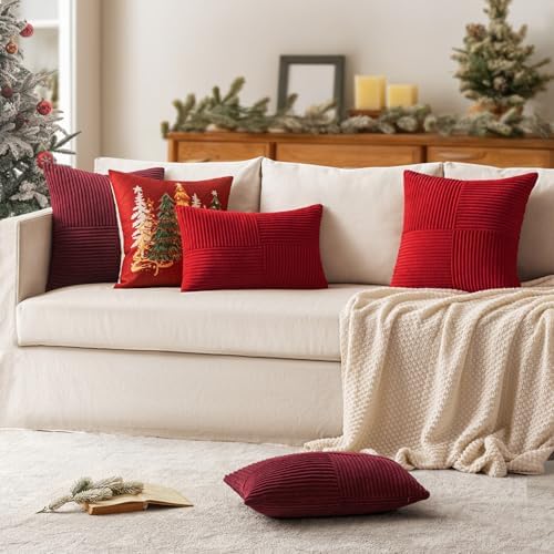 MIULEE Christmas Red Decorative Lumbar Throw Pillow Covers 12x20 in 2 Pack
