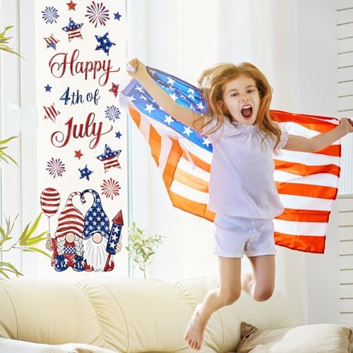 Whaline 6 Sheets Patriotic Window Clings Happy 4th of July Window Decal USA Gnome Star Firework Reusable Glass Sticker for Independence Day Memorial Day Home Party Decor