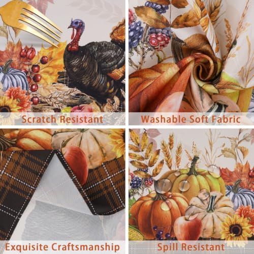 Thanksgiving Tablecloth Square 52x52 Inch, Stain Resistant Machine Washable Fabric Polyester Turkey Harvest Table Cloth Square Thanksgiving Tablecloth Table Cover for Kitchen Dining Party