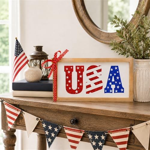Patriotic USA Sign Labor Day Veterans Day Decor Table Wall Shelf
