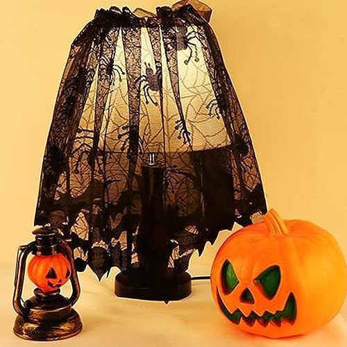 5 Pack Halloween Decorations Sets Spider Webs Tablecloth Fireplace Mantel Scarf Round Cobweb Table Cover Lampshade with 60pcs Scary 3D Bats for Halloween Party Supplies