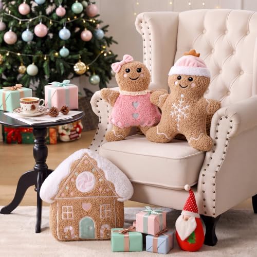 Konohan 3 Pcs Christmas Gingerbread Man House Throw Pillows Xmas Pillows