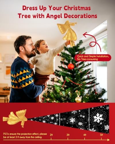 Christmas Angel Tree Topper with Built-in Led Snowflake Projector Lights