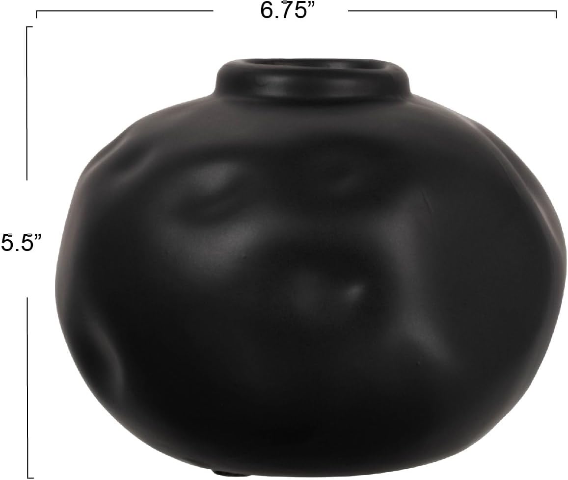Pinched Organic Shape Terracotta Vase / Black / 6.75 Inches L x 6.25 Inches W x 5.5 Inches H
