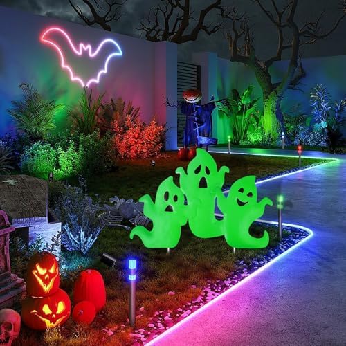 YiYa Halloween Garden Decorations Metal Halloween Ghost Yard Signs with Stake Metal Ghost Stakes with Glow in The Dark for Outdoor Lawn Decor Yard Garden Decor