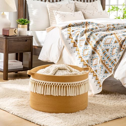 KAKAMAY Large Blanket Basket with Handles, Storage Basket for Living Room