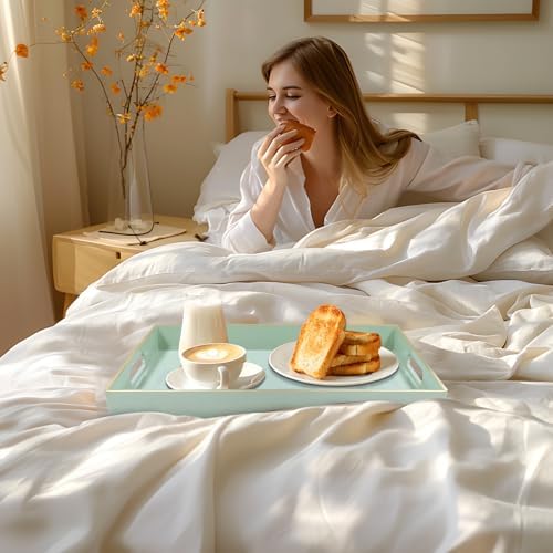 MAONAME Mint Green Decorative Tray for Ottoman, Serving Tray with Handles