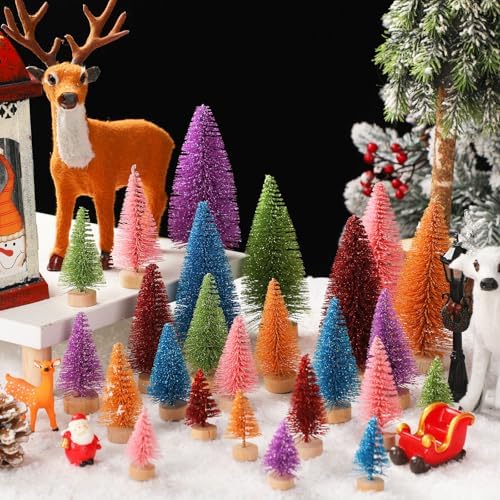 Leyndo 24 Pcs Colorful Sisal Bottle Brush Trees Mini Christmas Tree