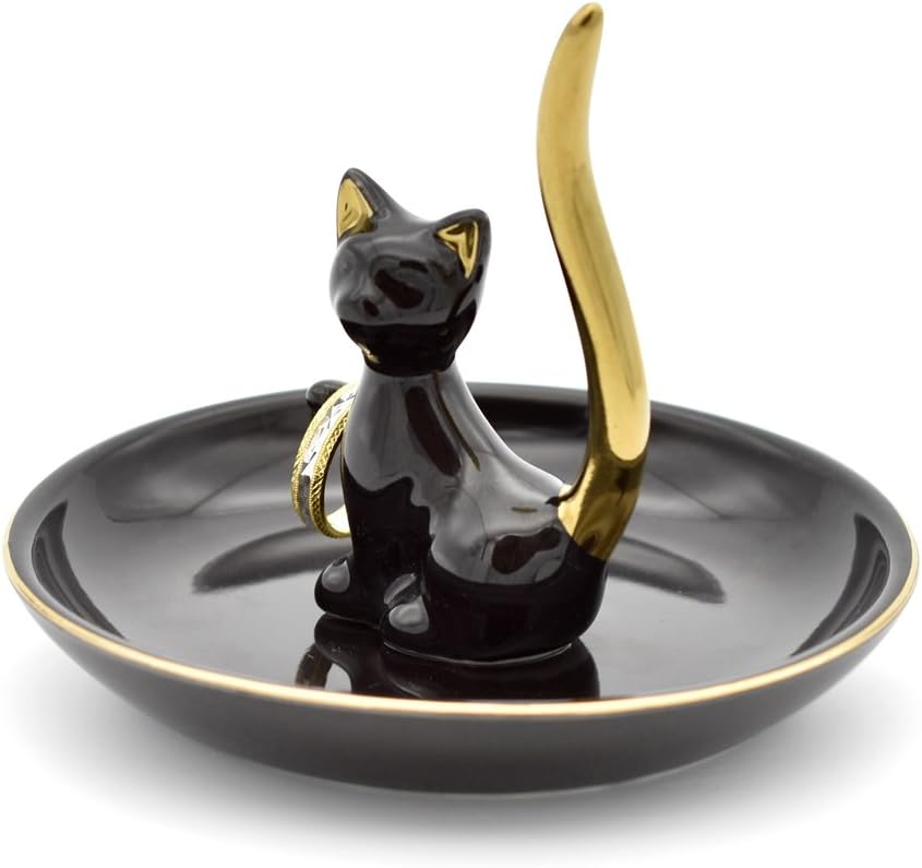 Happy Cat Posture Ring Holder Jewelry Storage Dish Trinket Tray / One Size / Black Love Cat