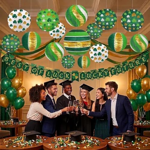 12 Pack St. Patrick's Day Decorations, Green Paper Lanterns