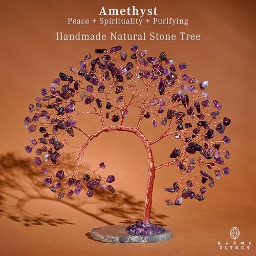 KARMAPLEDGE Amethyst Crystal Tree of Life for Home, Office, Room, Wall Decor to Bring Money & Good Luck, Handmade Reiki