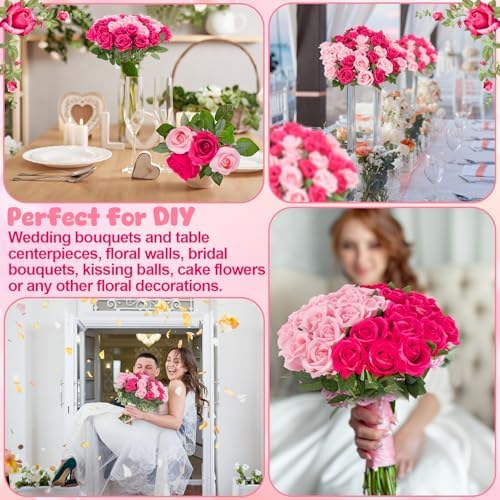 36 Pcs Pink, Hot Pink Artificial Roses with Long Stems