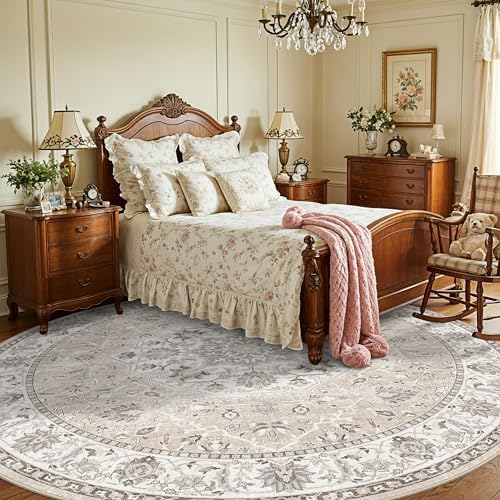 Washable 6ft Circle Round Rug: 6x6 Low-Pile Circular Rug for Living Room Bedroom Cute Office Nursery Area Rug with TPR