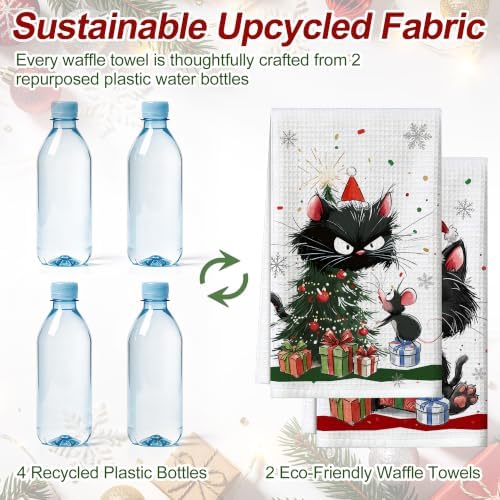 Christmas Kitchen Towels Set of 2 Holiday Decor Cat Hand Towels 16x26 Inch