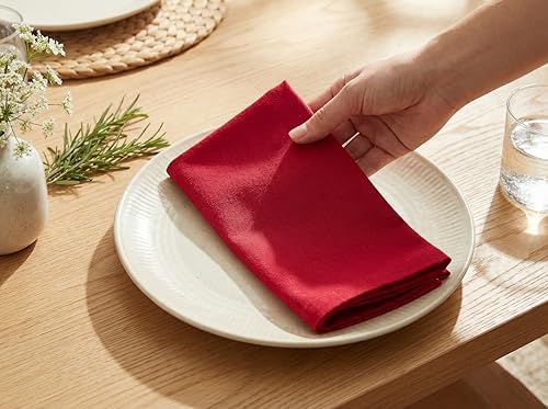 PurpleEssences Cloth Dinner Napkins 18x18 in Set of 12 - Red