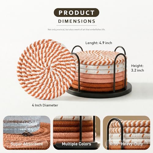 Lazebox Coasters Set of 8 for Drinks, 4 Inch Large Coasters for Coffee Table, Tabletop Protection for Hot & Cold