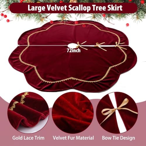 Arrowbash Red 72 Inch Christmas Tree Skirt Velvet Scallop Ddge