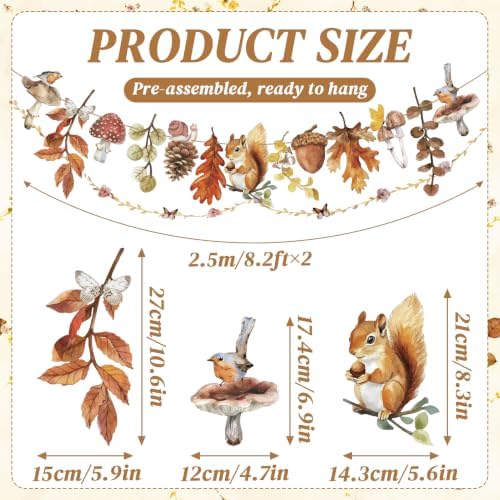 Fall Autumn Hanging Decorations - 1Pcs Mushroom & Fallen-Leaves Fairy Tale Paper Banner Bunting