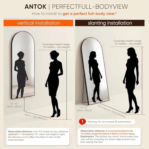 Antok 82" x44” Arched Full Length Mirror, Floor Mirror with Stand, Black
