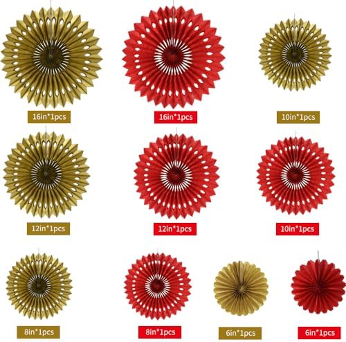 BEISHIDA Honeycomb Round Paper Fans Red Gold Hanging Party Decoration