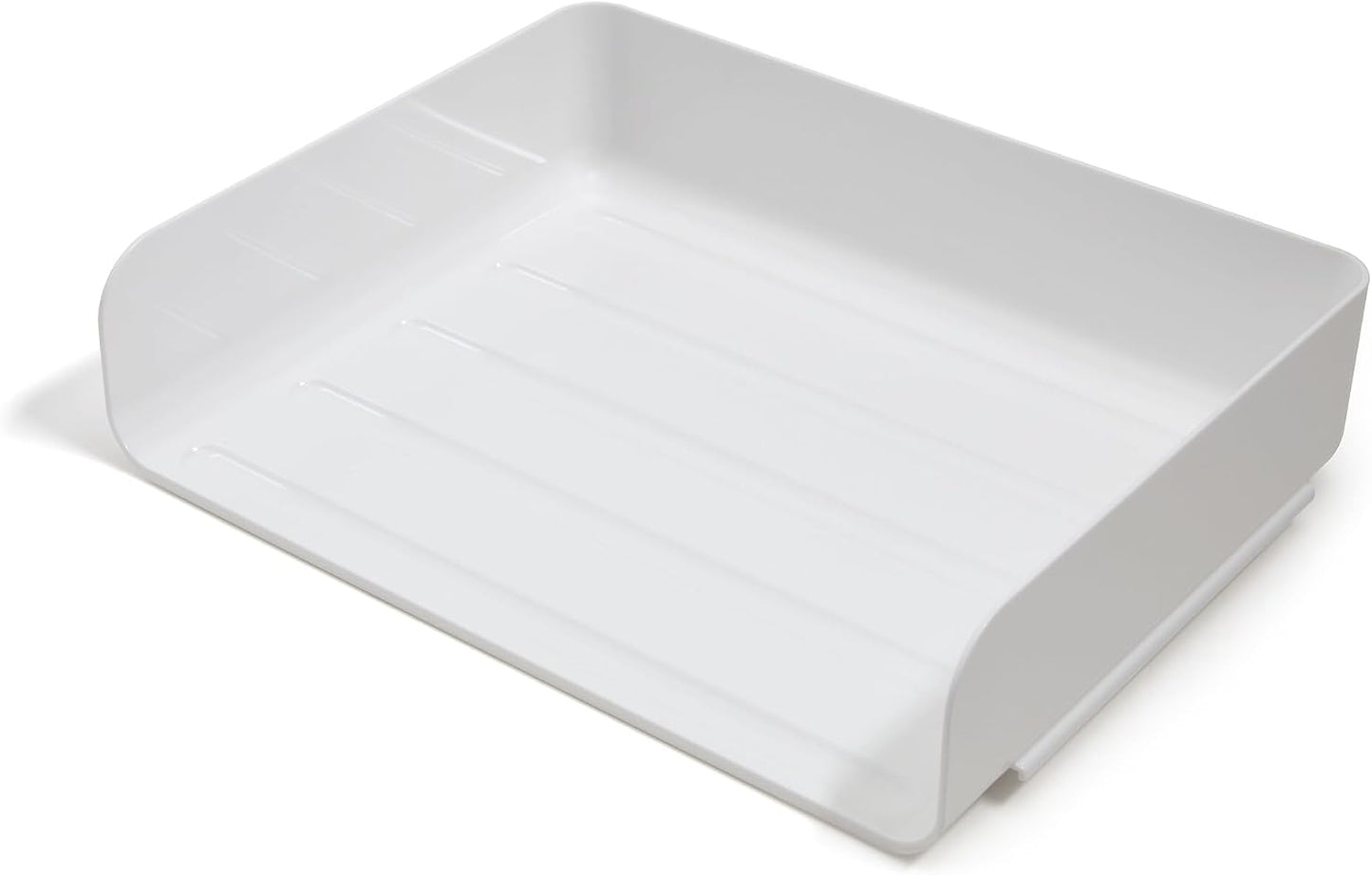 TRU RED Side-Load Stackable Letter Tray, Plastic, White, 12/Carton | High-volume desktop organizer for paper and