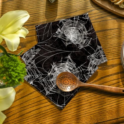 Horaldaily Halloween Cloth Napkins, Black Cobweb Napkins Set of 4