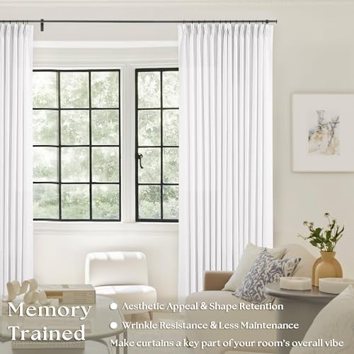 TWODRAPES Thick Linen White Curtains 90 Inches Long for Living Room Bedroom