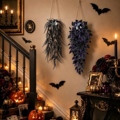 Der Rose 4 Pcs Fake Hanging Plants for Halloween Bathroom Decor Indoor