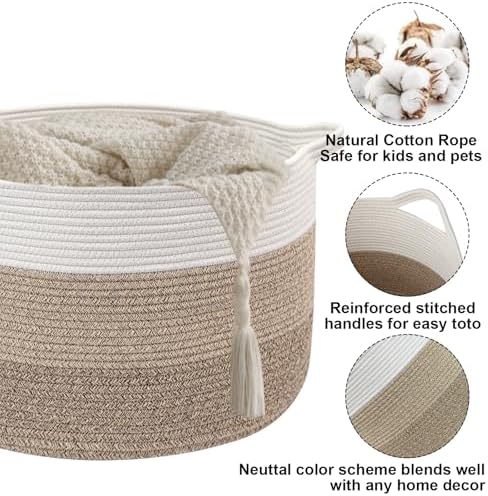90L Extra Large Blanket Basket,Woven Rope Laundry Basket-Mix Brown